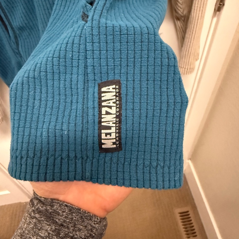 Melanzana “Mellie” Microgrid Hoodie - blue and cream - large - Picture 2 of 4